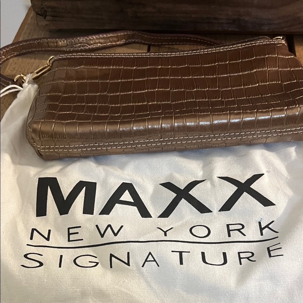 Maxx New York Brown Crocodile Shoulder Bag